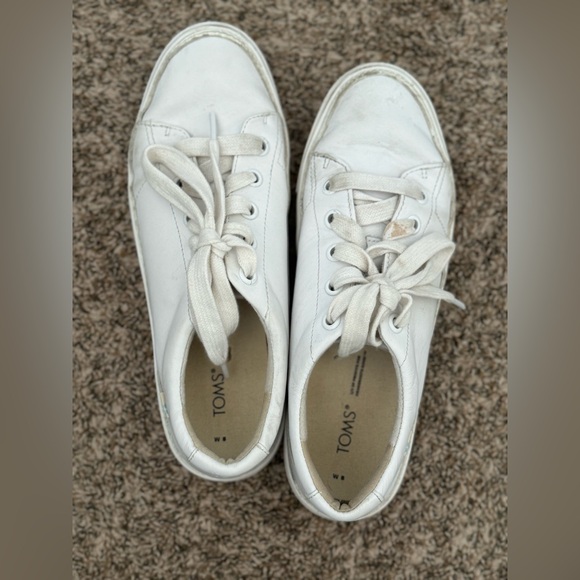 White Leather Toms Sneakers - Picture 2 of 4